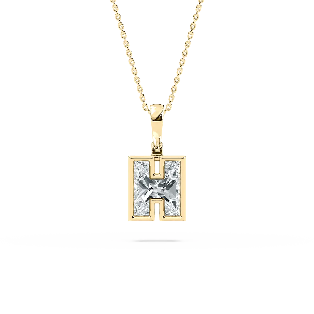 Yellow Gold H Letter Diamond Initial Pendant