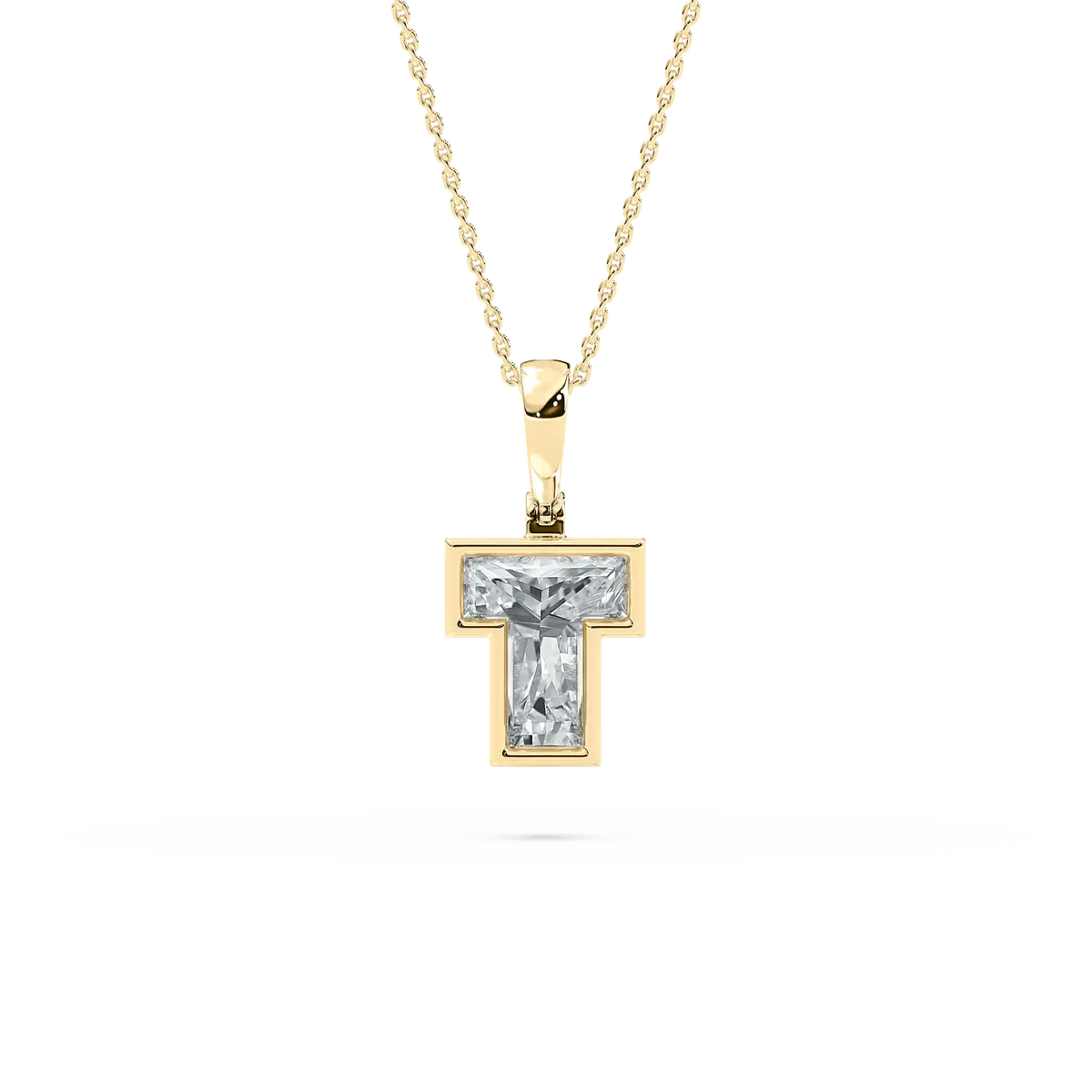 T Letter Diamond Initial Pendant With Chain In Yellow Gold