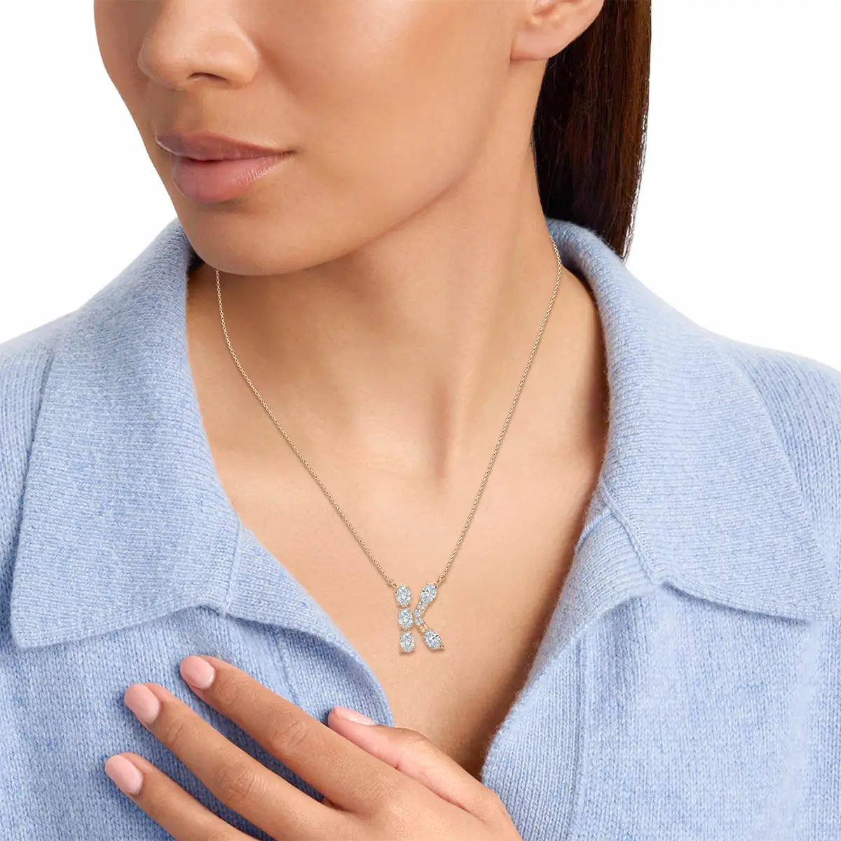 K Alphabet Round And Oval Shape Diamond Pendant