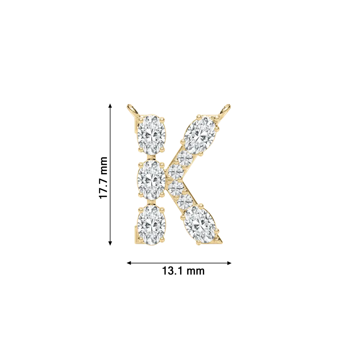 K Alphabet Round And Oval Shape Diamond Pendant