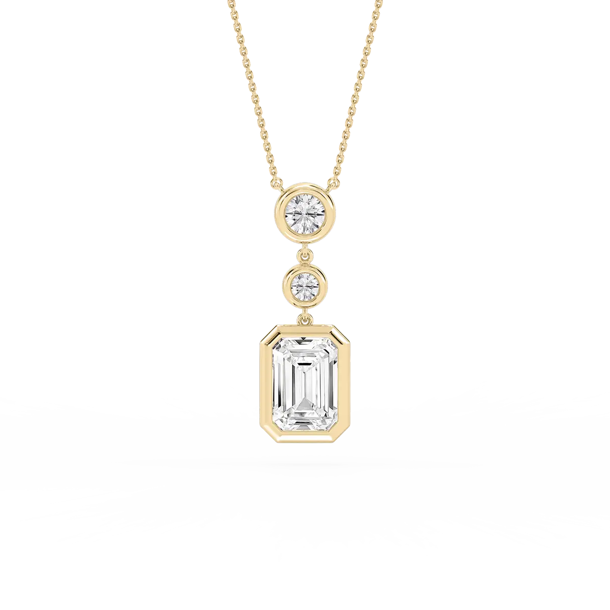 Emerald and Round Shape Diamond Bezel Set Pendant