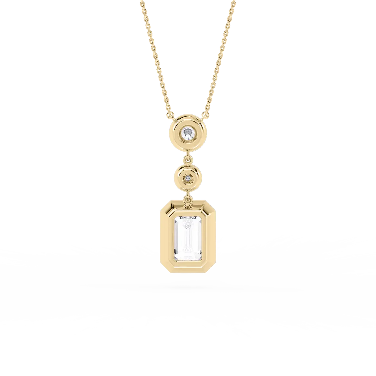 Emerald and Round Shape Diamond Bezel Set Pendant