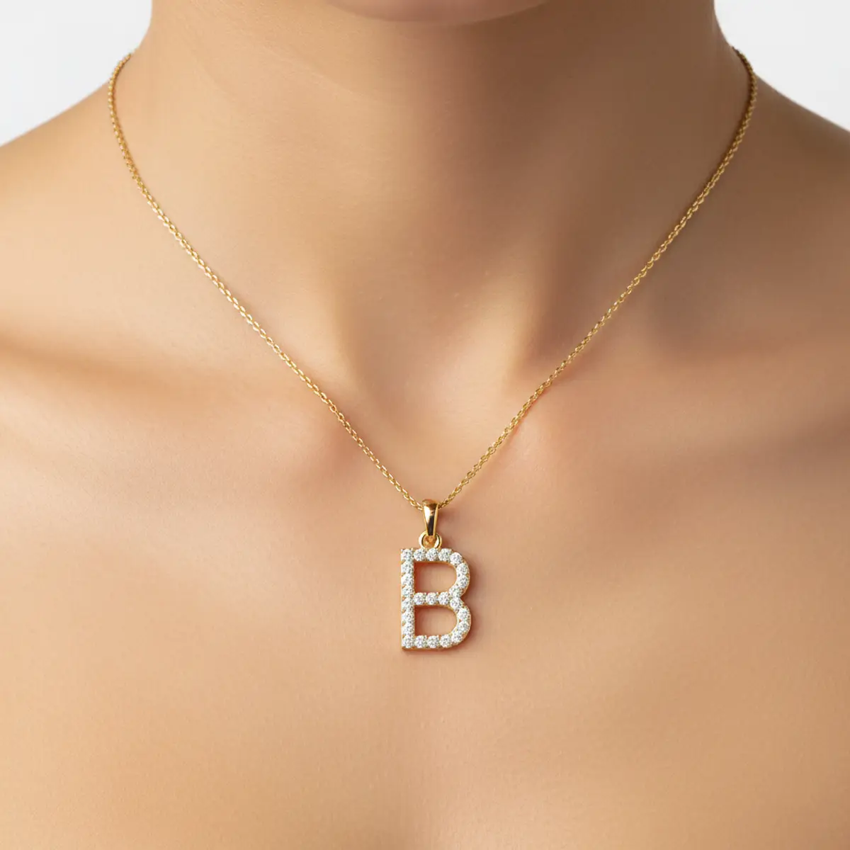 Lab Grown Diamond B Gold Pendant 