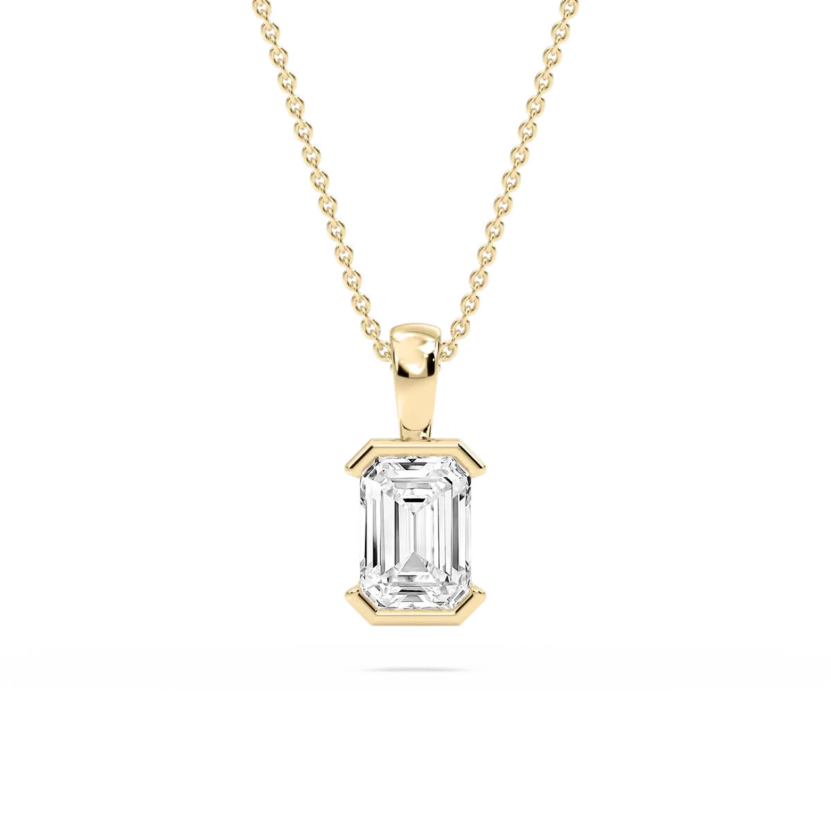 1 Carat Emerald Lab Grown Diamond Half Bezel Solitaire Pendant