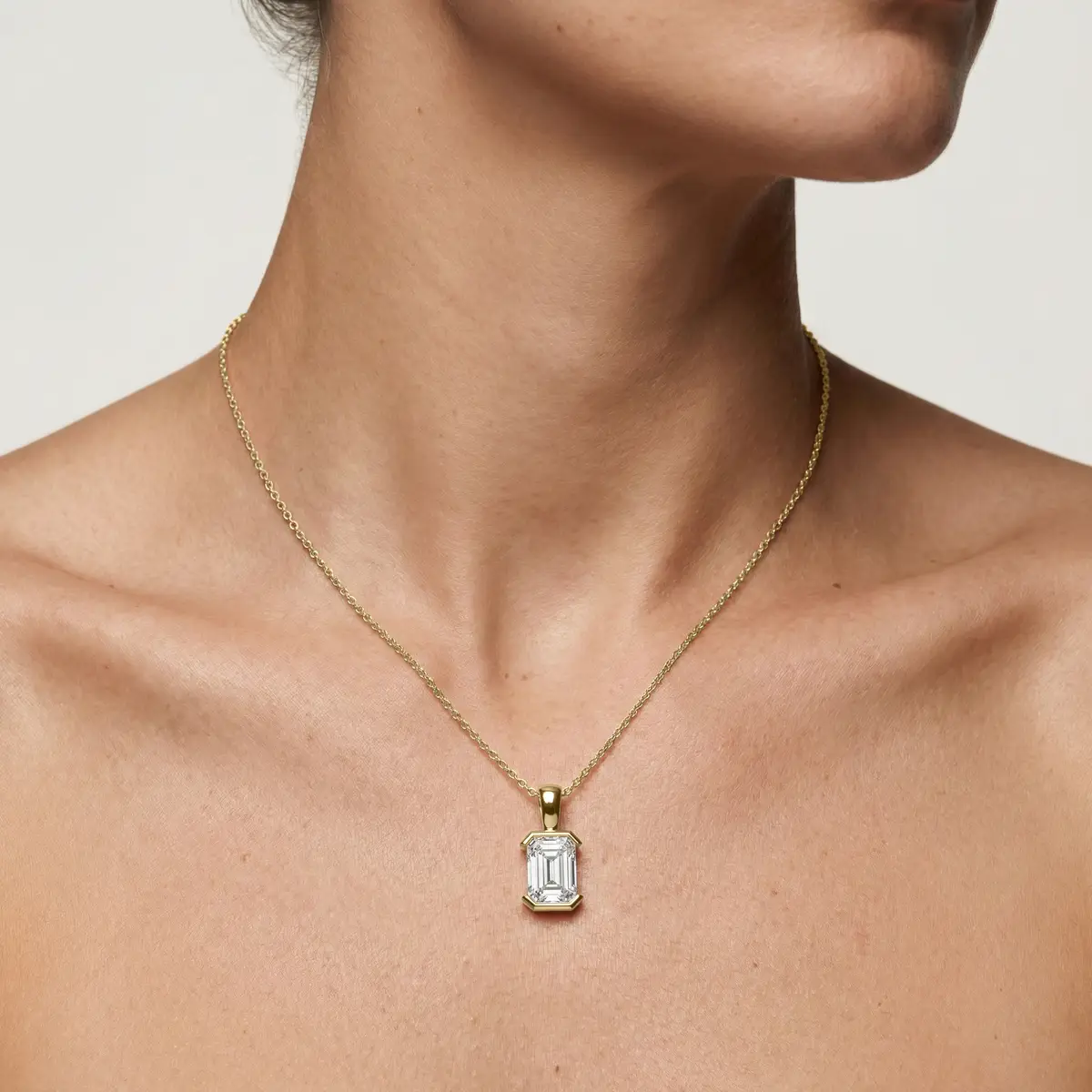 2 Carat Emerald Lab Grown Diamond Half Bezel Solitaire Pendant