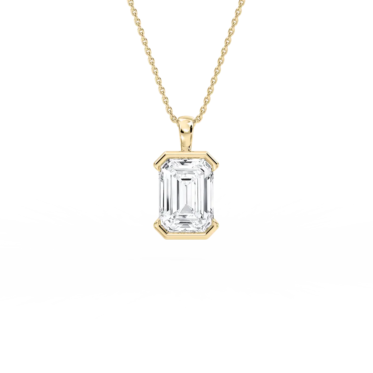Emerald Shape 4 Carat Diamond Gold Solitaire Pendant