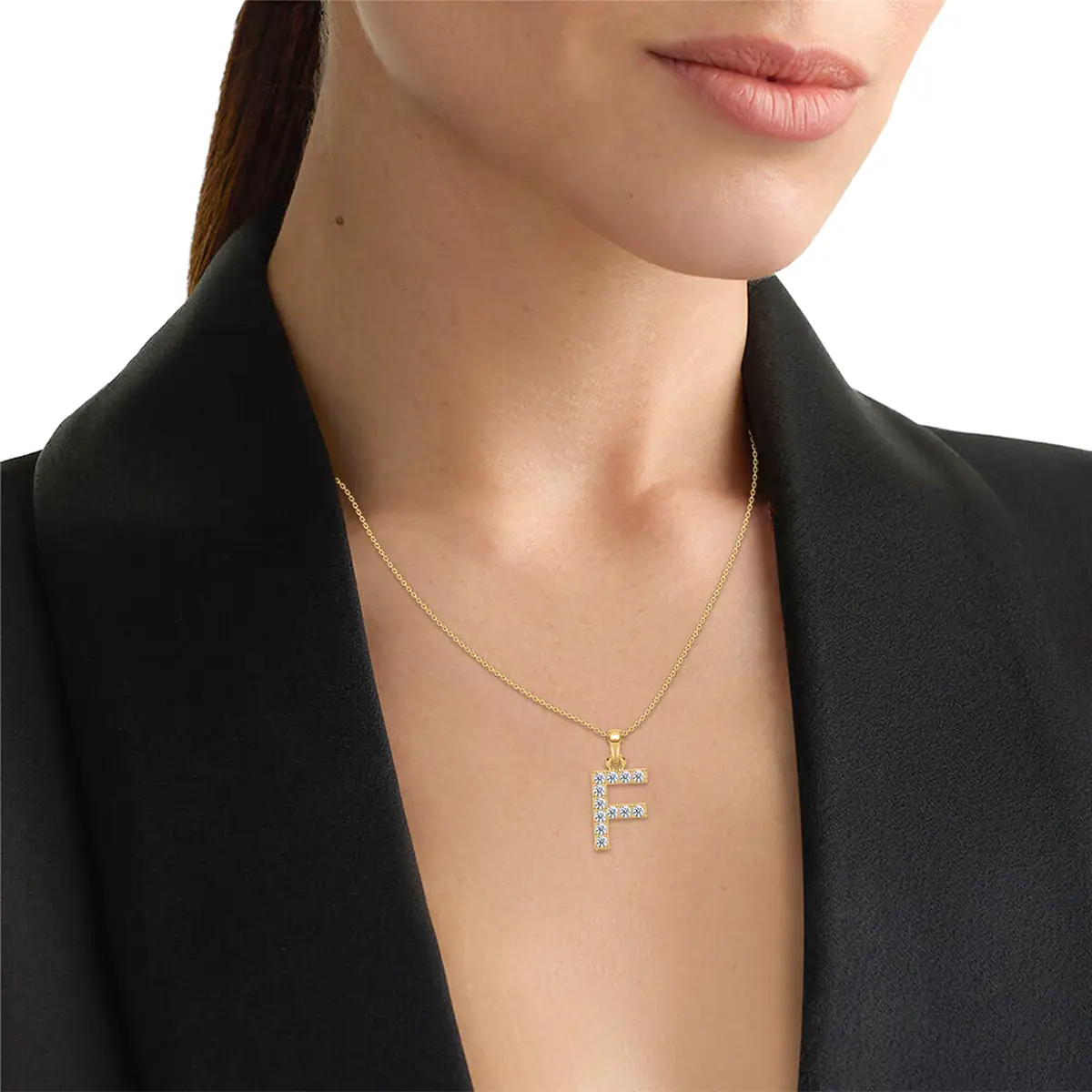 Fancy F Letter Diamond Pendant With Gold Chain