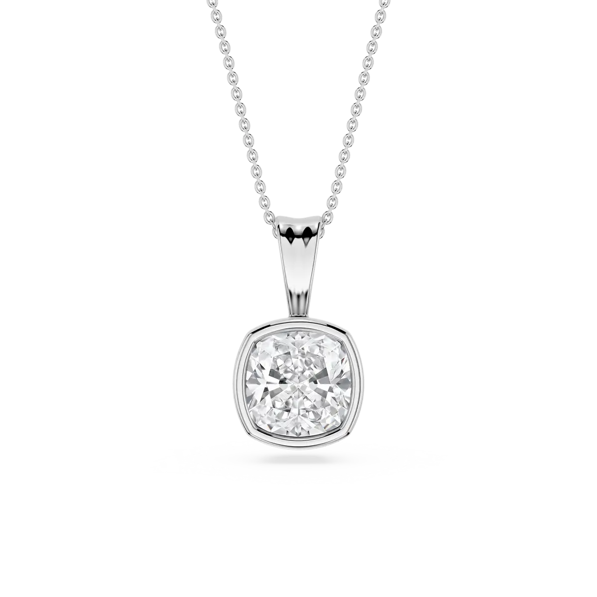 2 Carat Cushion Lab Grown Diamond Bezel Set Ball Solitaire Pendant
