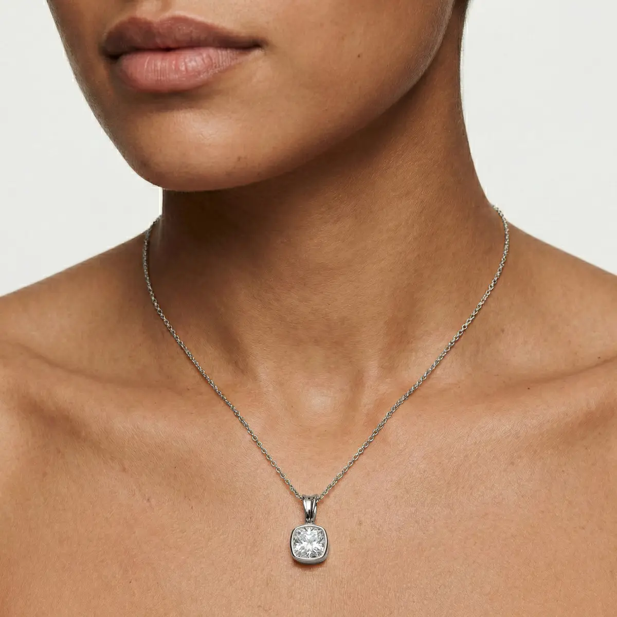 2 Carat Cushion Lab Grown Diamond Bezel Set Ball Solitaire Pendant