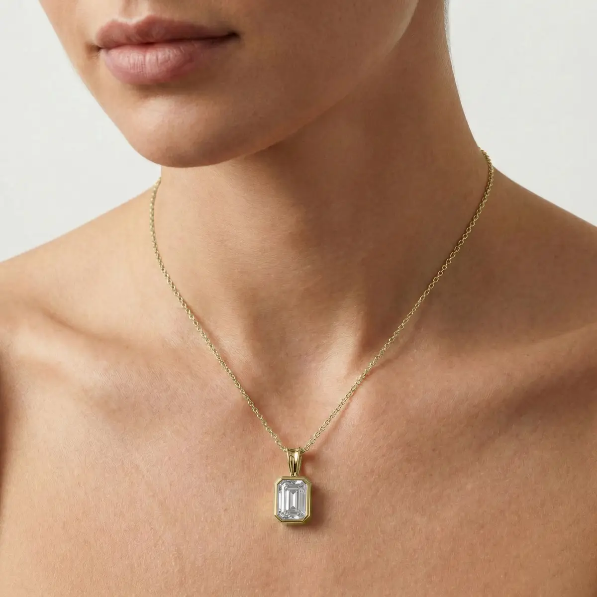 1 Carat Emerald Lab Grown Diamond Bezel Set Ball Solitaire Pendant