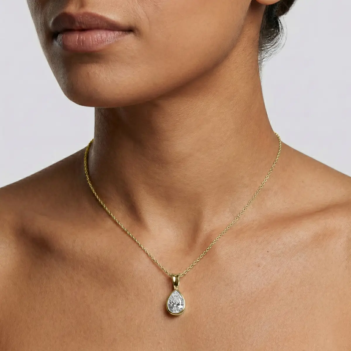 1 Carat Pear Lab Grown Diamond Bezel Set Ball Solitaire Pendant