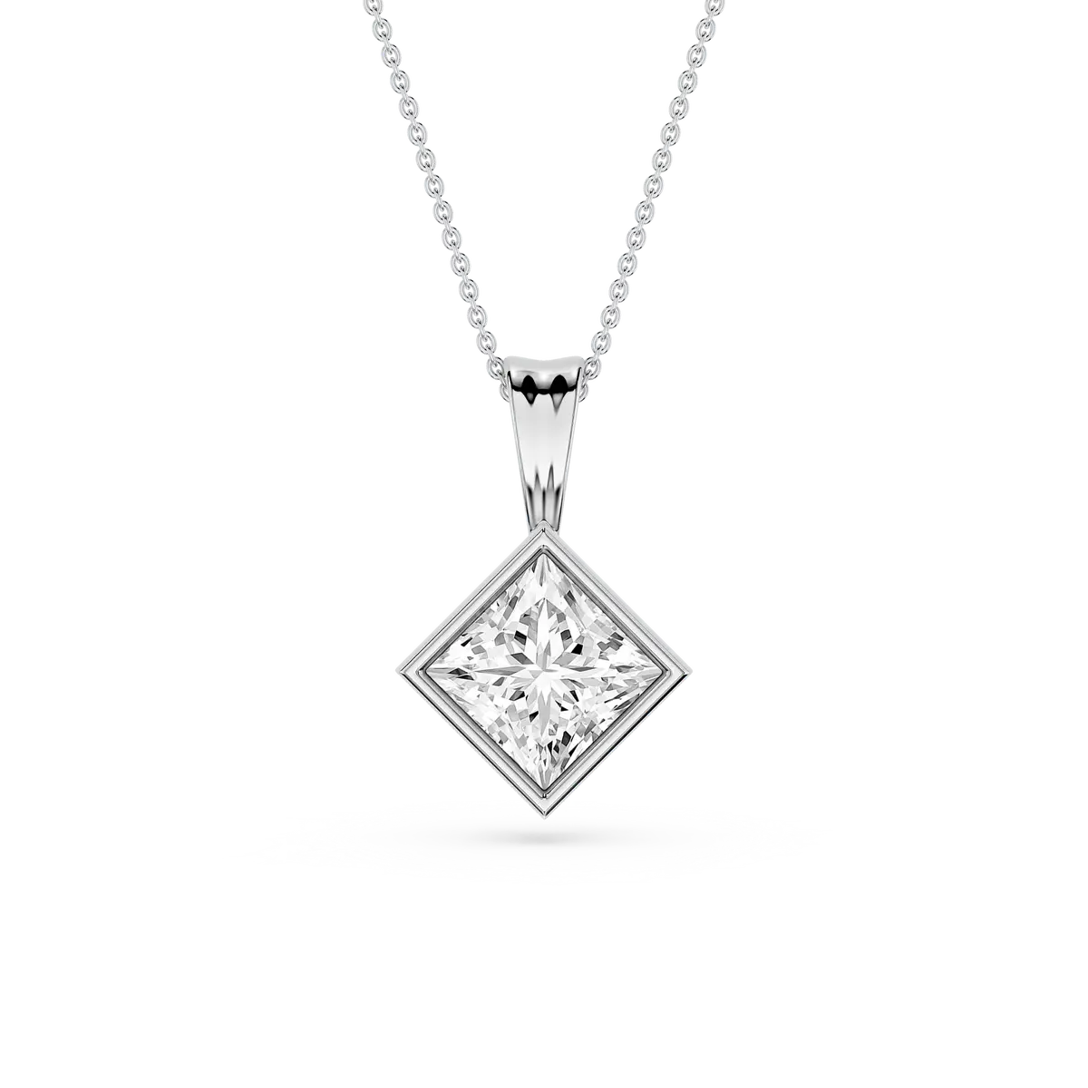 2 Carat Princess Lab Grown Diamond Bezel Set Ball Solitaire Pendant