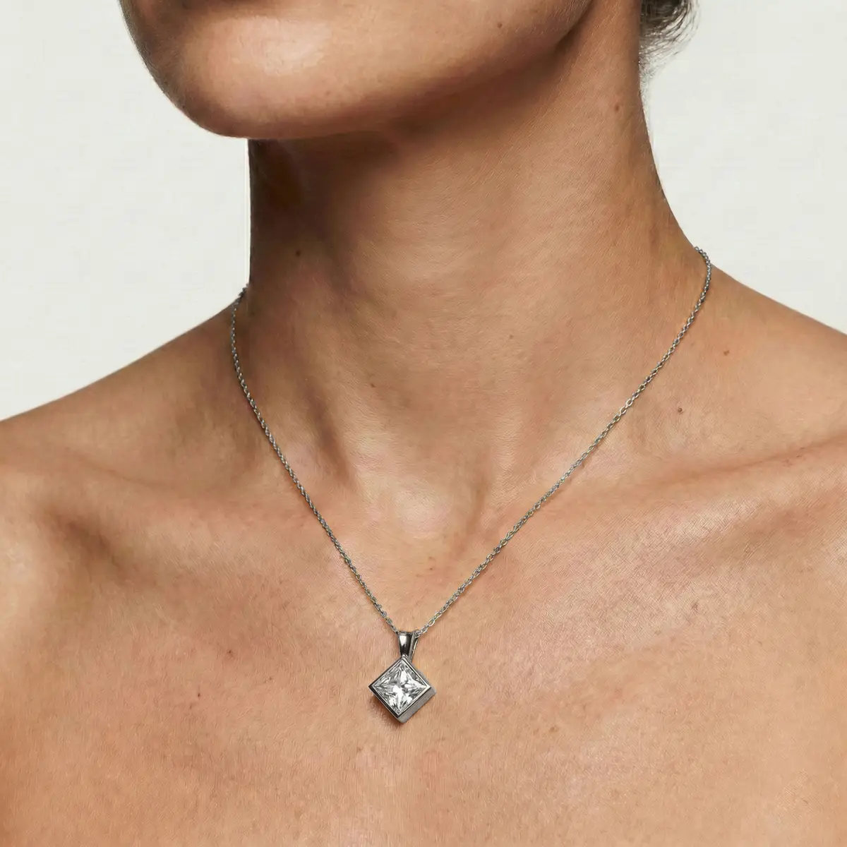 2 Carat Princess Lab Grown Diamond Bezel Set Ball Solitaire Pendant