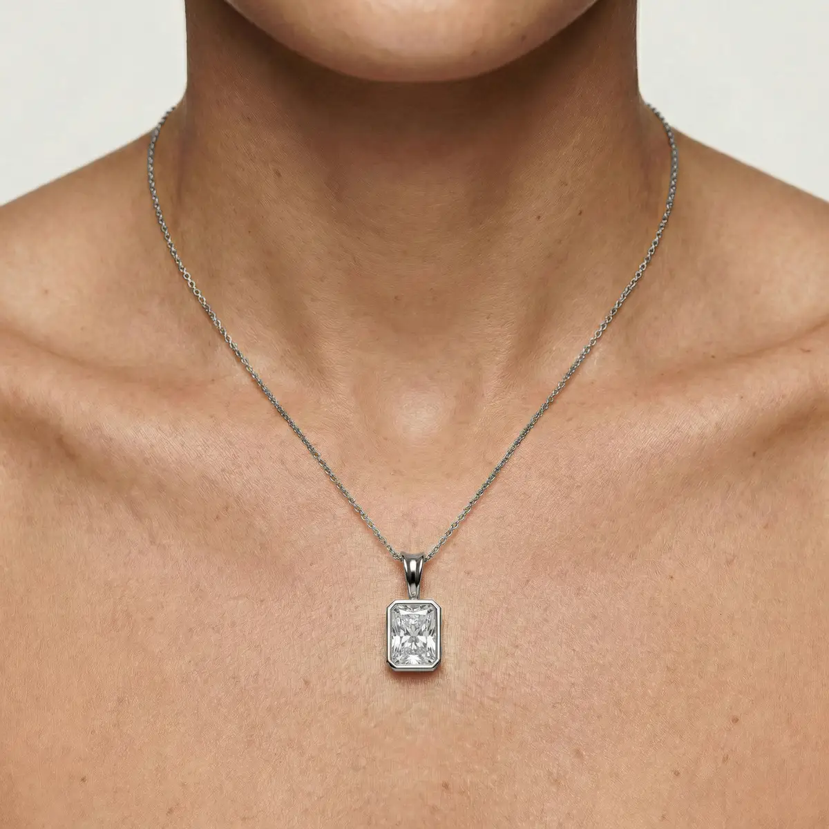 1 Carat Radiant Lab Grown Diamond Bezel Set Ball Solitaire Pendant