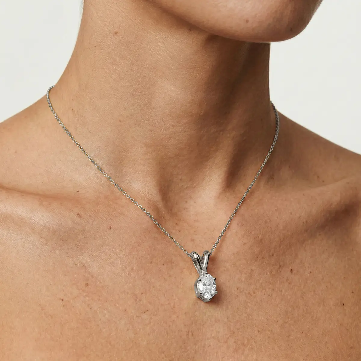 1 Carat Oval Lab Grown Diamond Six Prong Double Bail Pendant