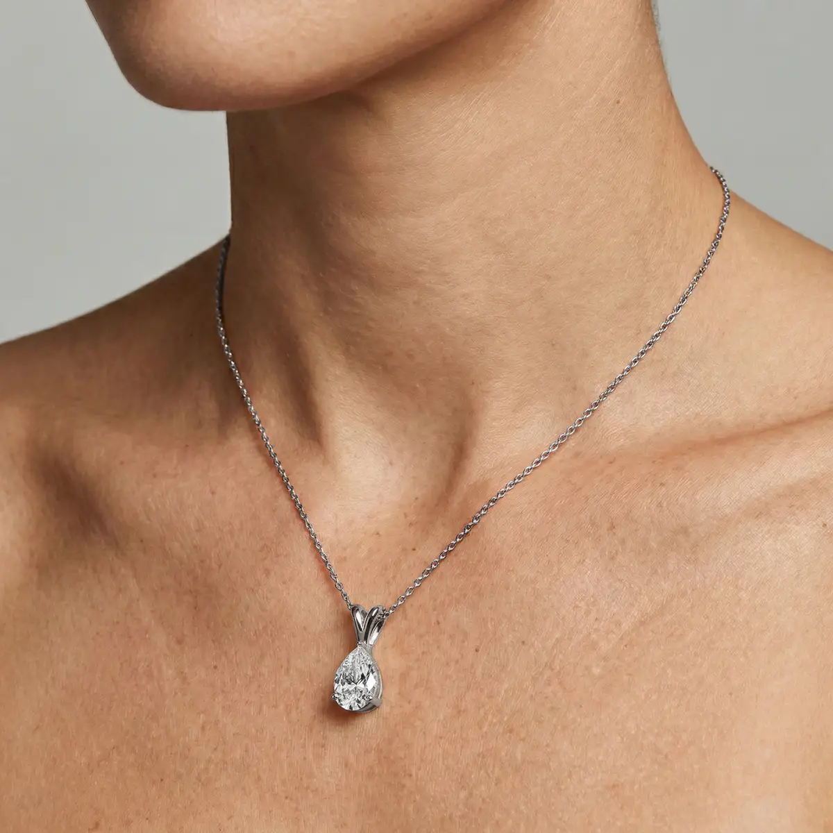 1 Carat Pear Lab Grown Diamond Solitaire Pendant With Chain