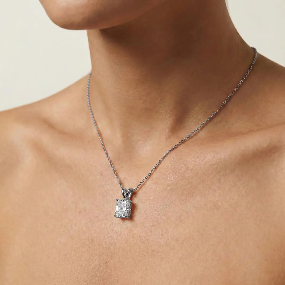 1 Carat Radiant Lab Grown Diamond Double Bail Pendant