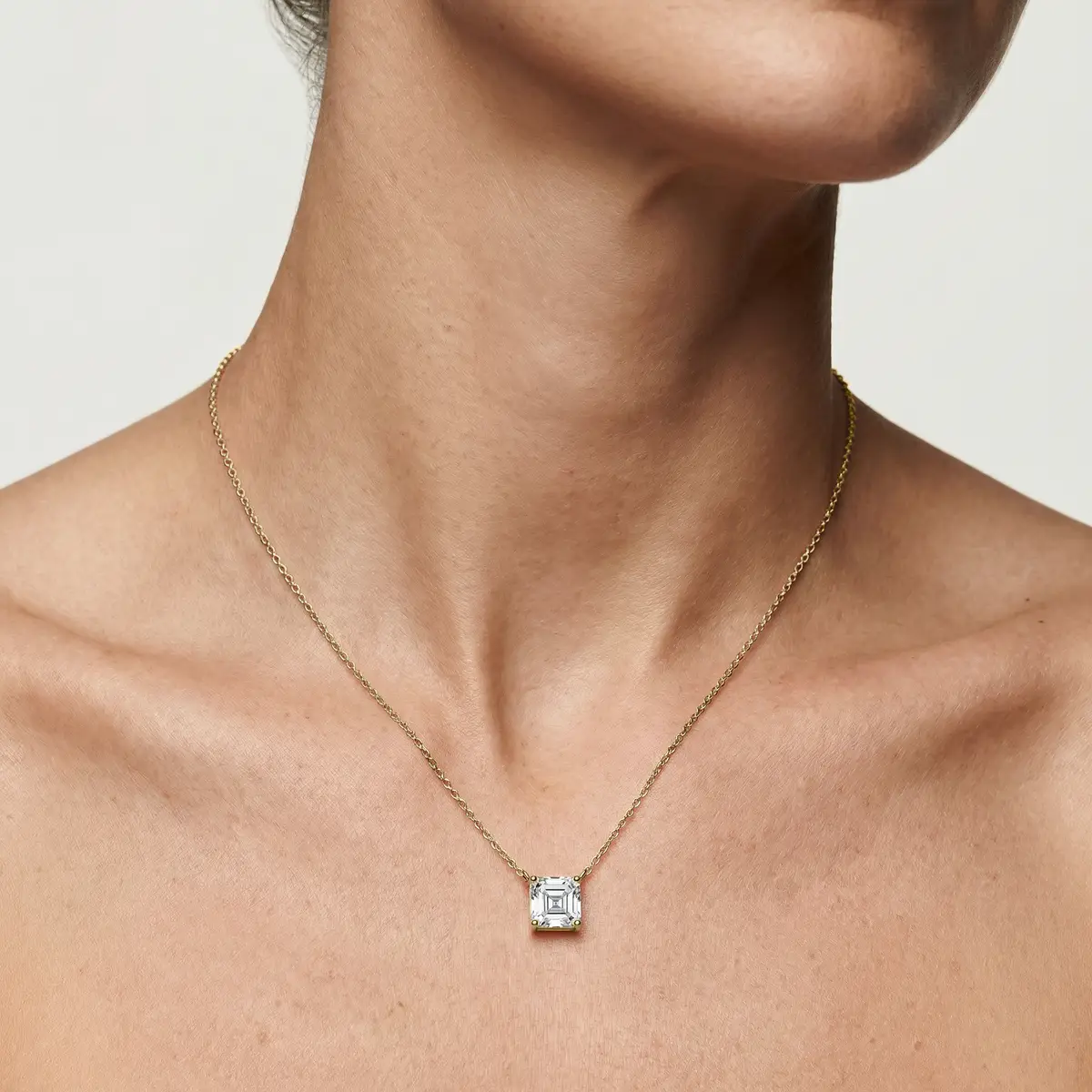 2 Carat Square Emerald Lab Grown Diamond 4 Prong Solitaire Pendant