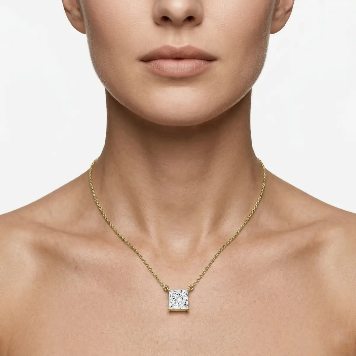 2 Carat Princess Lab Grown Diamond 4 Prong Solitaire Pendant