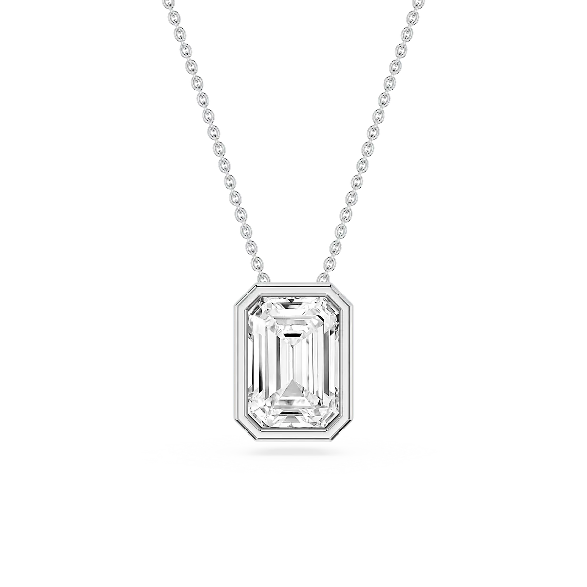 2 Carat Emerald Lab Grown Diamond North South Bezel Solitaire Pendant