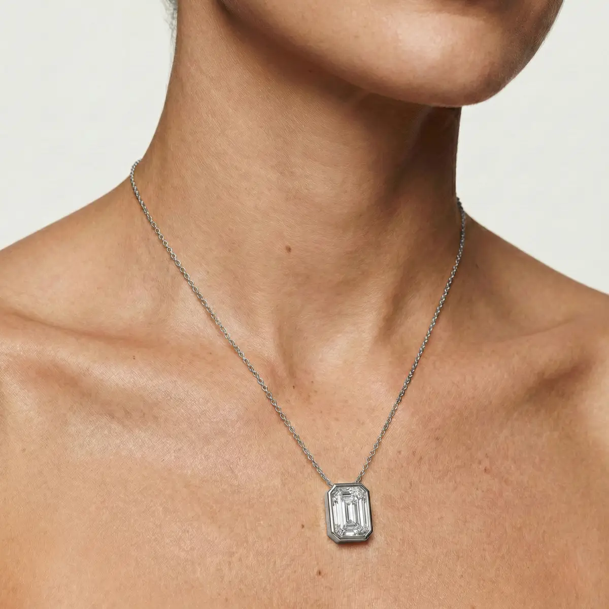 2 Carat Emerald Lab Grown Diamond North South Bezel Solitaire Pendant