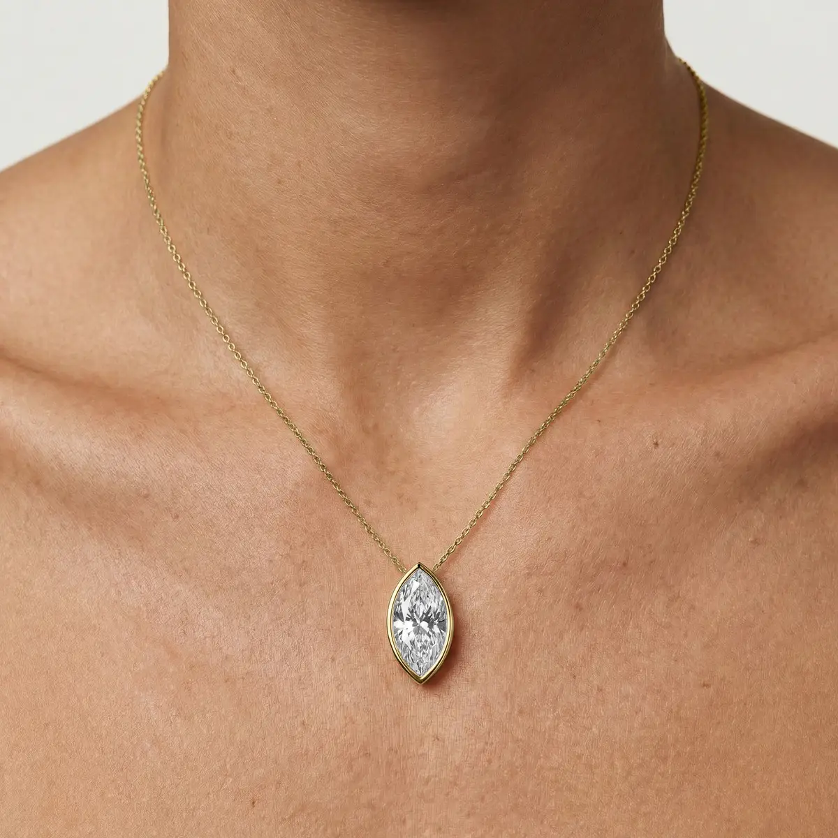 1 Carat Marquise Lab Grown Diamond North South Bezel Solitaire Pendant