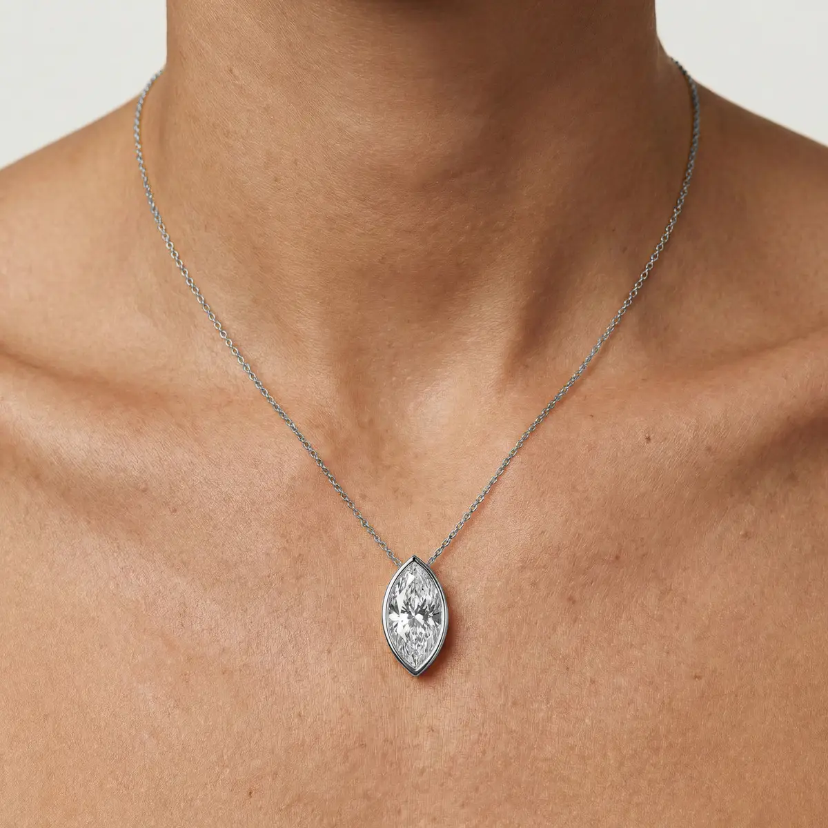 2 Carat Marquise Lab Grown Diamond North South Bezel Solitaire Pendant