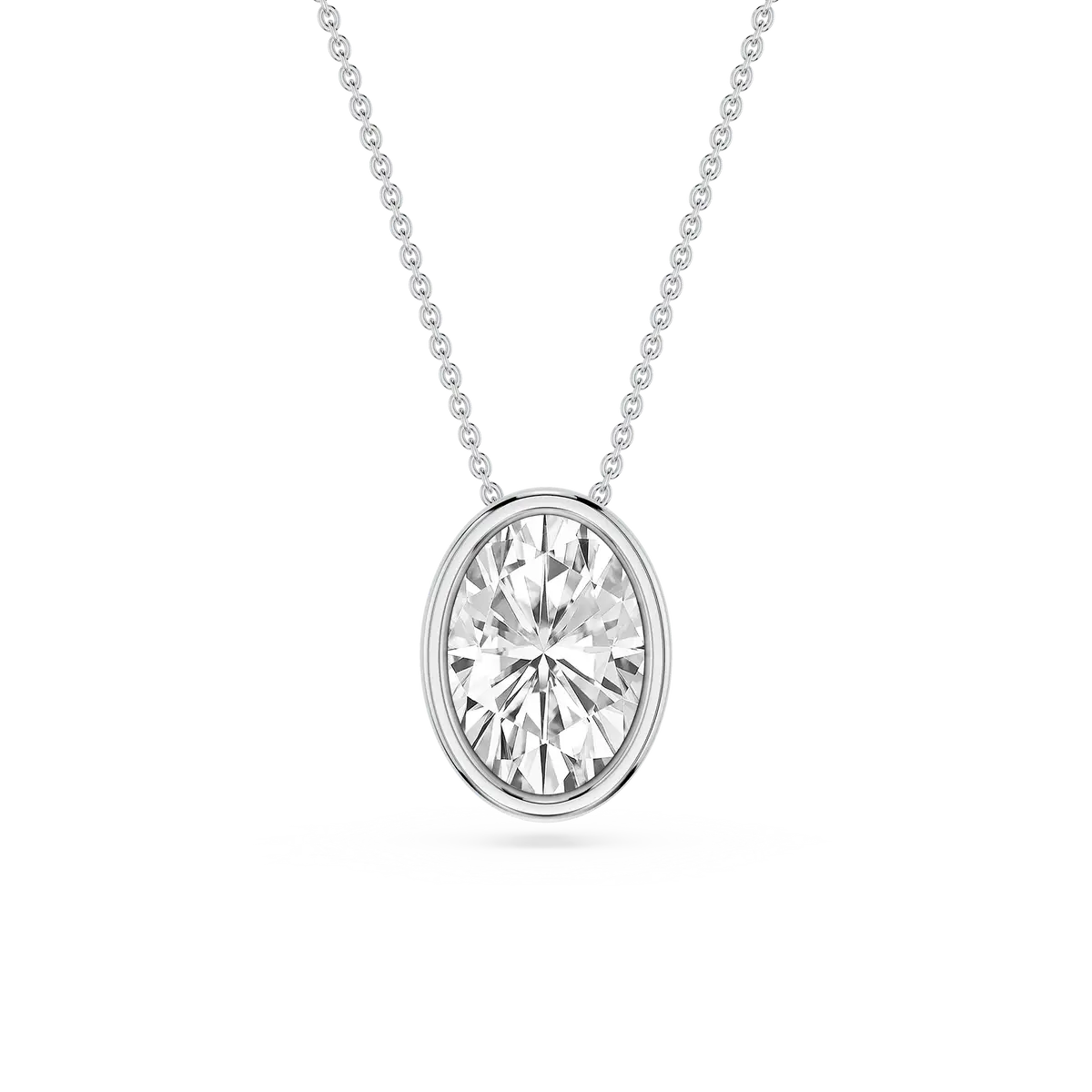 2 Carat Oval Lab Grown Diamond North South Bezel Solitaire Pendant
