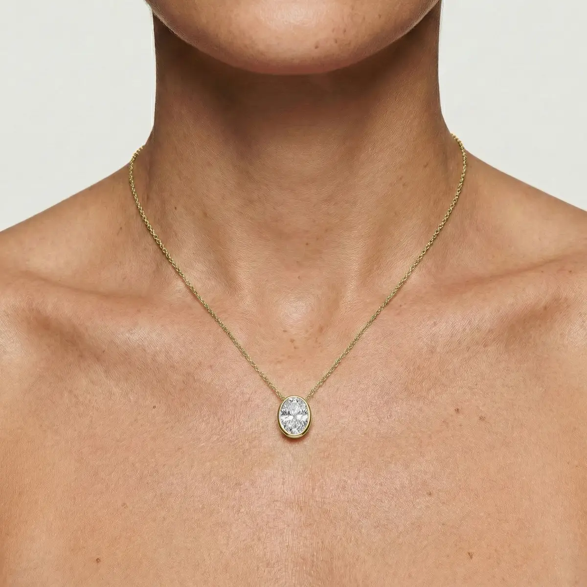 2 Carat Oval Lab Grown Diamond North South Bezel Solitaire Pendant