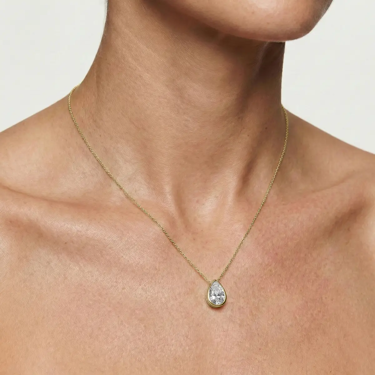 1 Carat Pear Lab Grown Diamond North South Bezel Solitaire Pendant