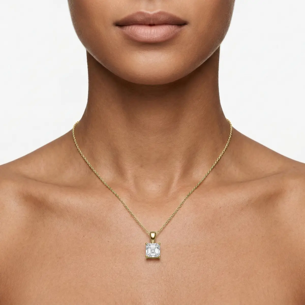 2 Carat Square Emerald Lab Grow Diamond Classic 4 Prong Solitair Pendant