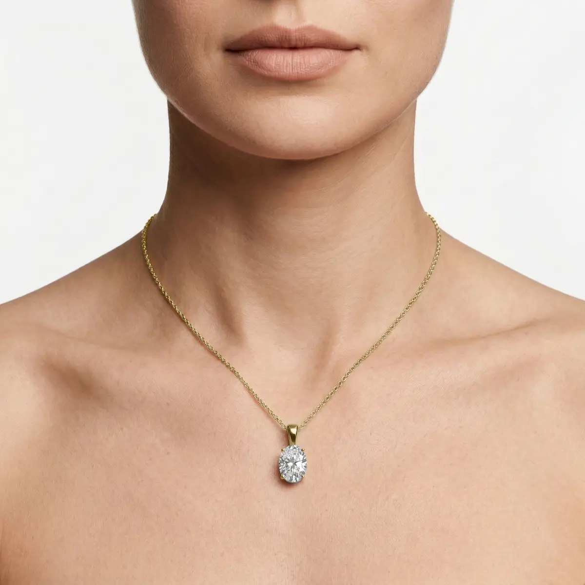 1 Carat Oval Lab Grow Diamond Classic 4 Prong Solitair Pendant