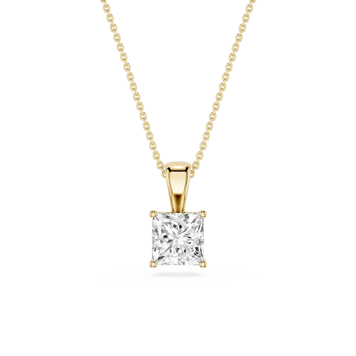 1 Carat Princess Lab Grow Diamond Classic 4 Prong Solitair Pendant