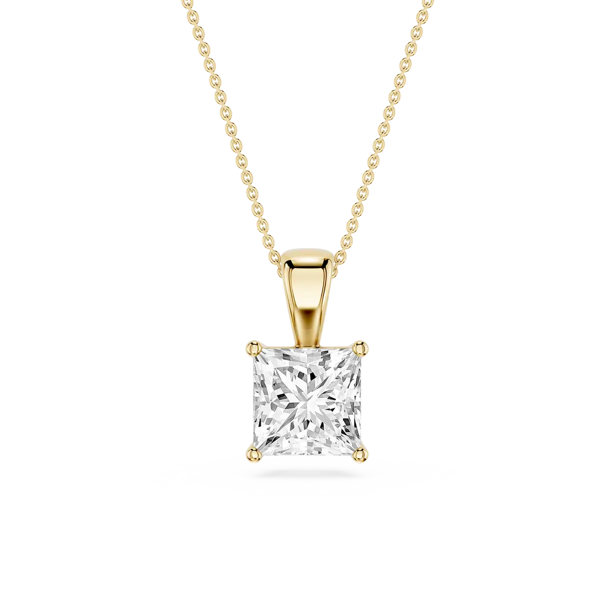 2 Carat Princess Lab Grow Diamond Classic 4 Prong Solitair Pendant