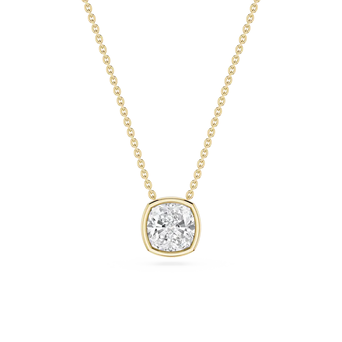 1 Carat Cushion Lab Grown Diamond Bezel Solitaire Pendant