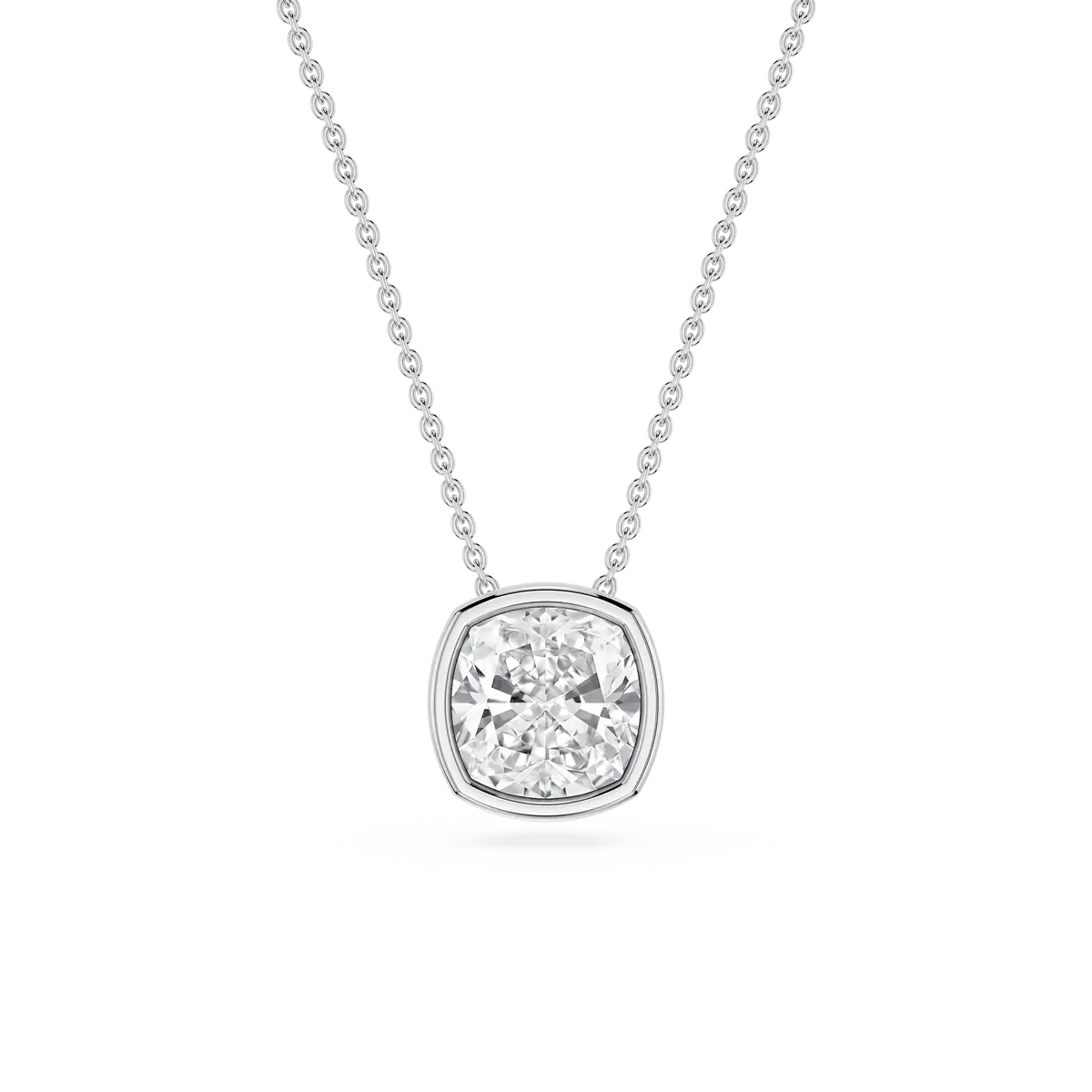 2 Carat Cushion Lab Grown Diamond Bezel Solitaire Pendant