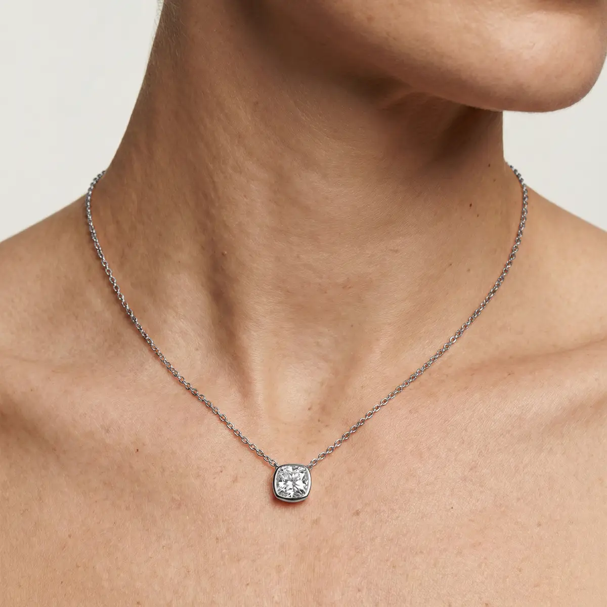 2 Carat Cushion Lab Grown Diamond Bezel Solitaire Pendant