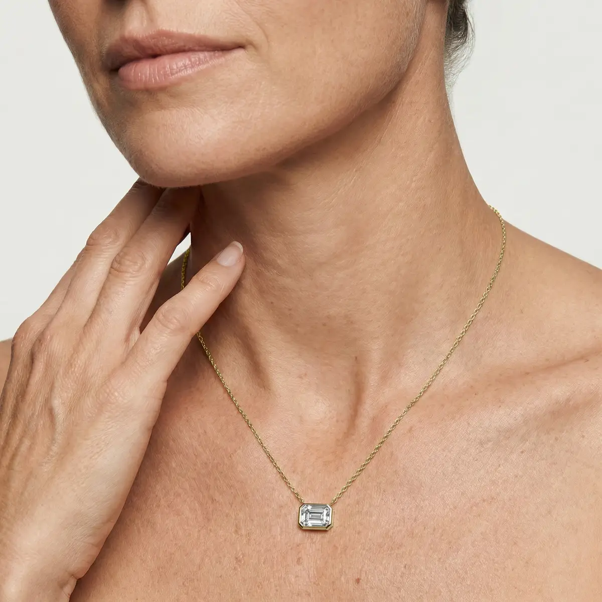 1 Carat Emerald Lab Grown Diamond Bezel Solitaire Pendant