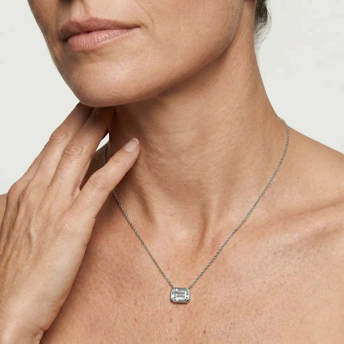 2 Carat Emerald Lab Grown Diamond Bezel Solitaire Pendant