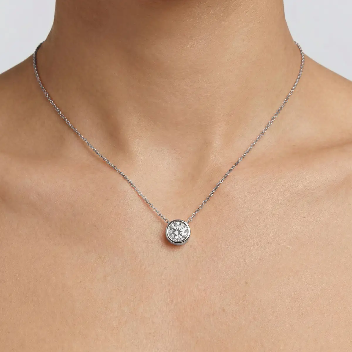 1 carat Round Lab Grown Diamond Bezel Solitaire Pendant