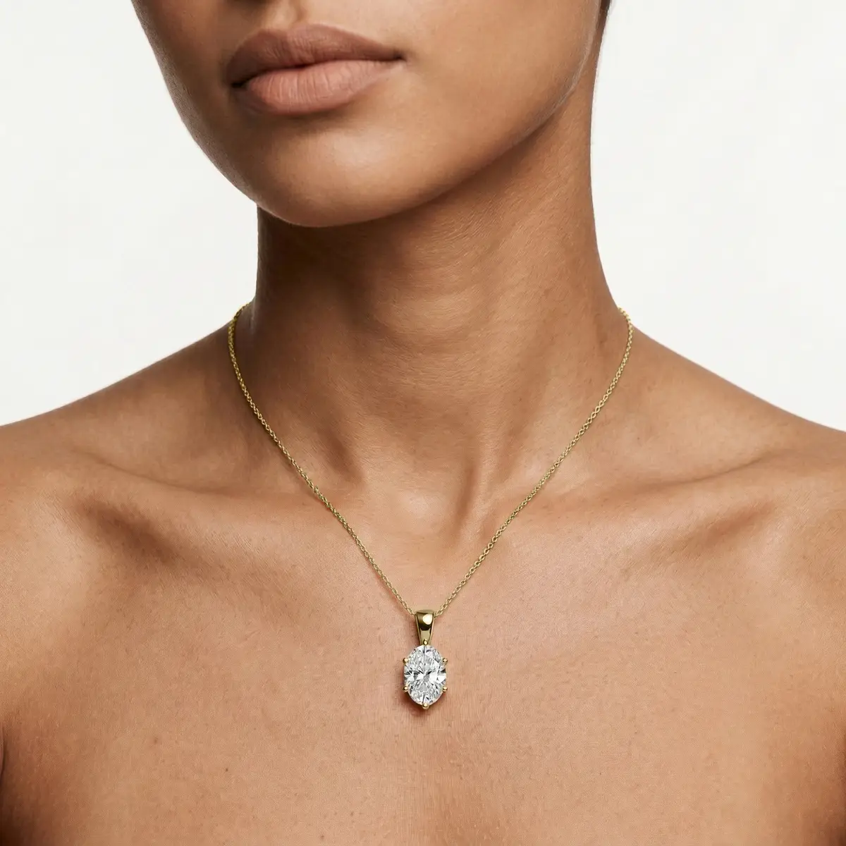 1 Carat Oval Lab Grow Diamond Classic 6 Prong Solitair Pendant