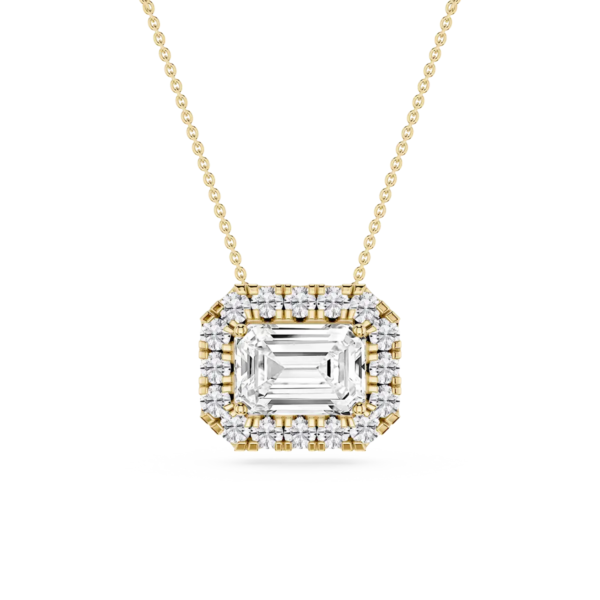 2 CTW Emerald Lab Grown Diamond East West Halo Pendant