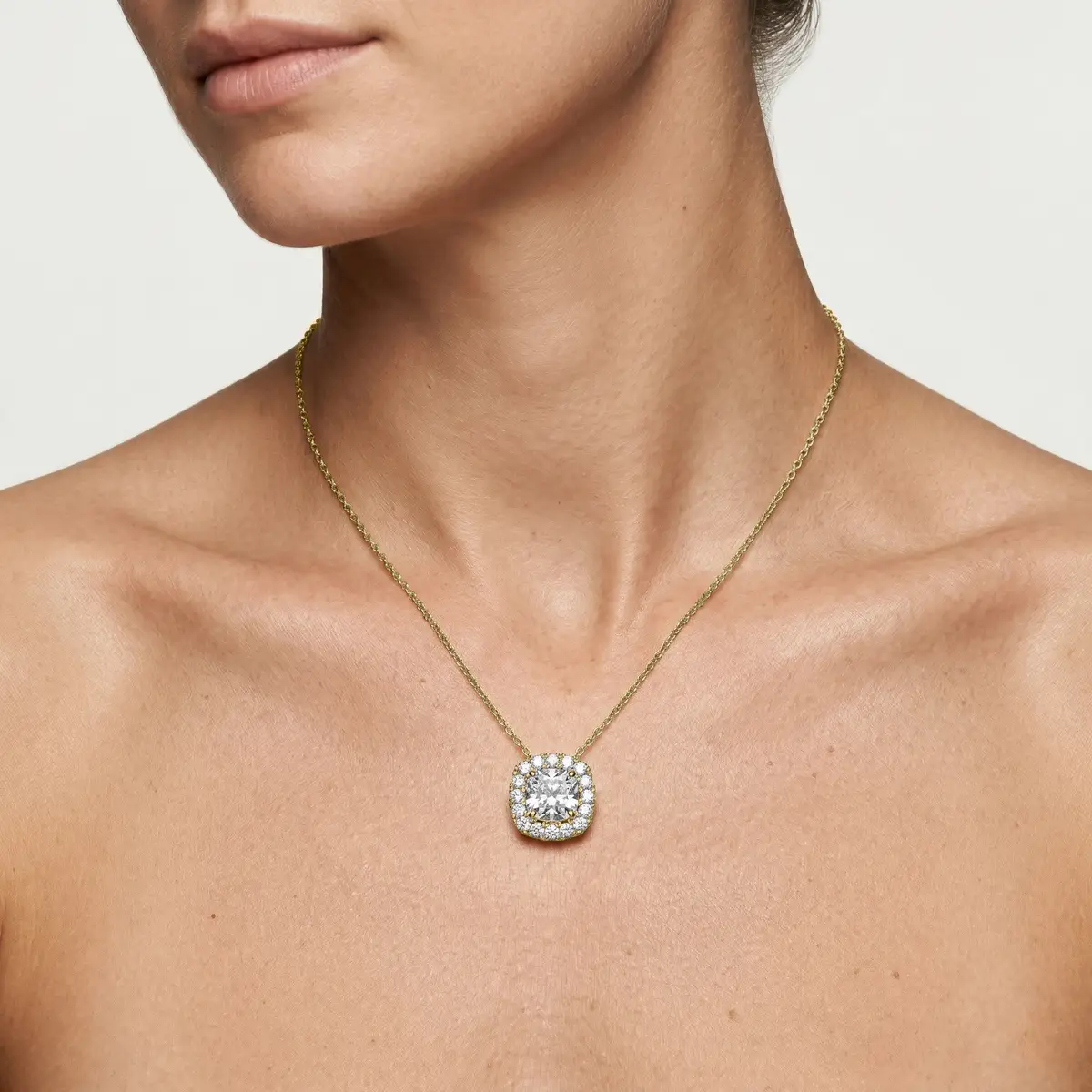 2 CTW Cushion Lab Grown Diamond Halo Pendant