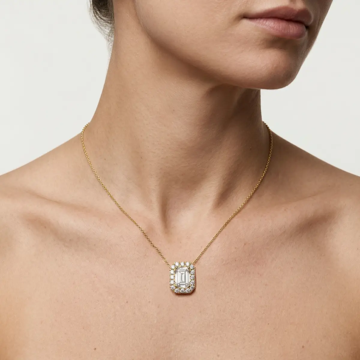 2 CTW Emerald Lab Grown Diamond Halo Pendant