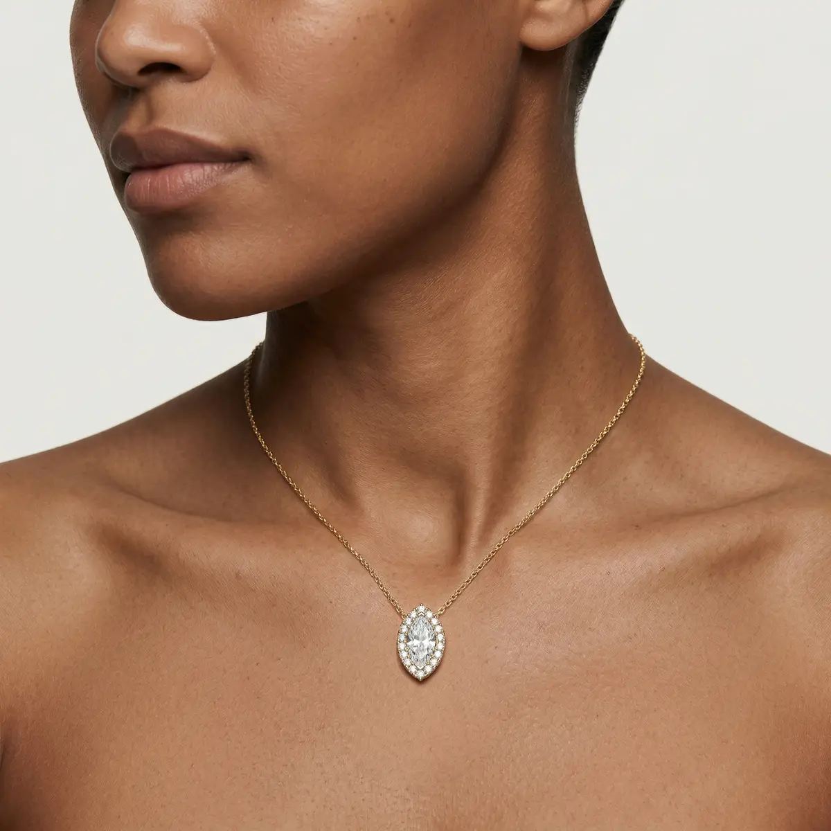1 CTW Marquise Lab Grown Diamond Halo Pendant