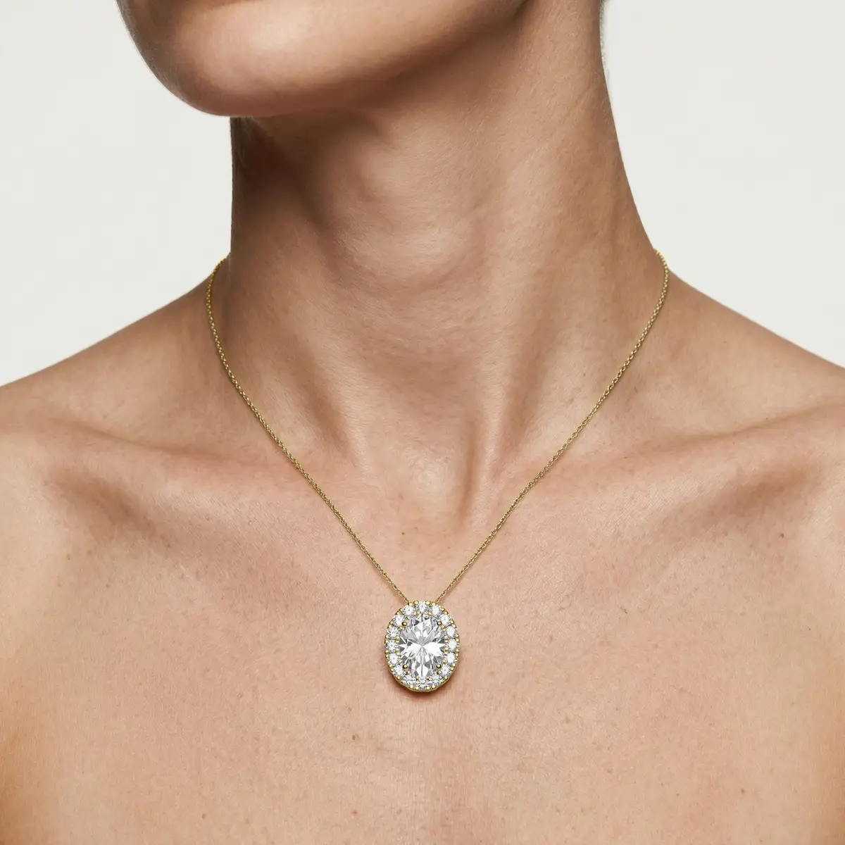 1 CTW Oval Lab Grown Diamond Halo Pendant