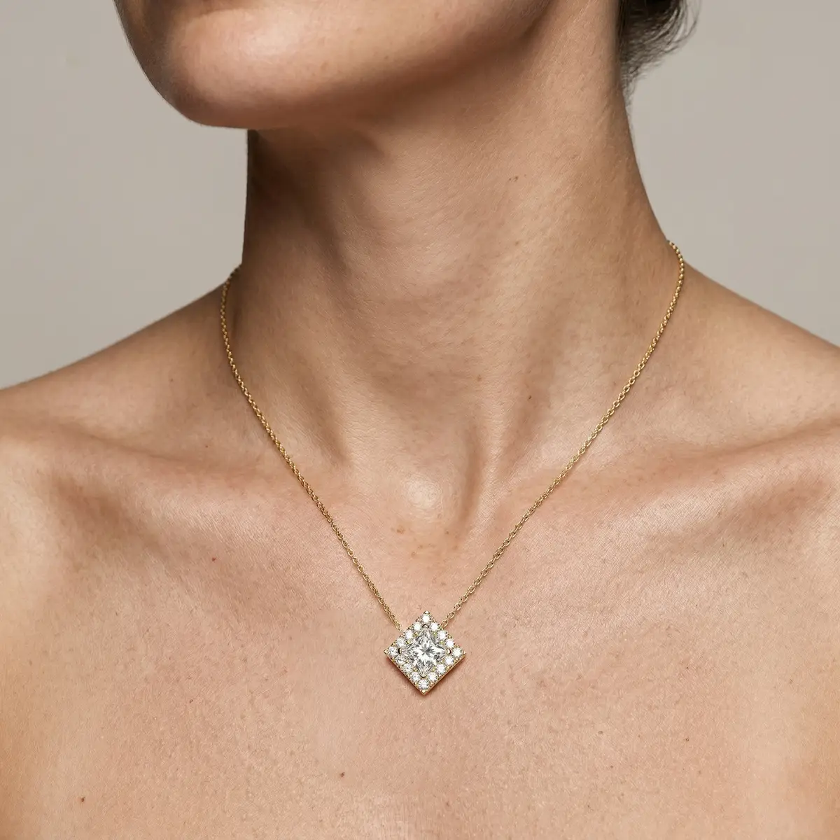 2 CTW Princess Lab Grown Diamond Halo Pendant