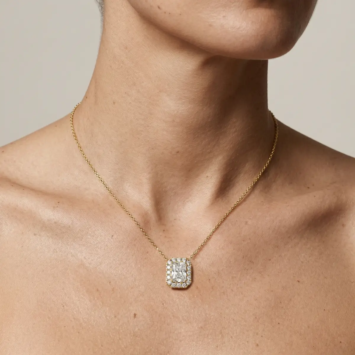 2 CTW Radiant Lab Grown Diamond Halo Pendant