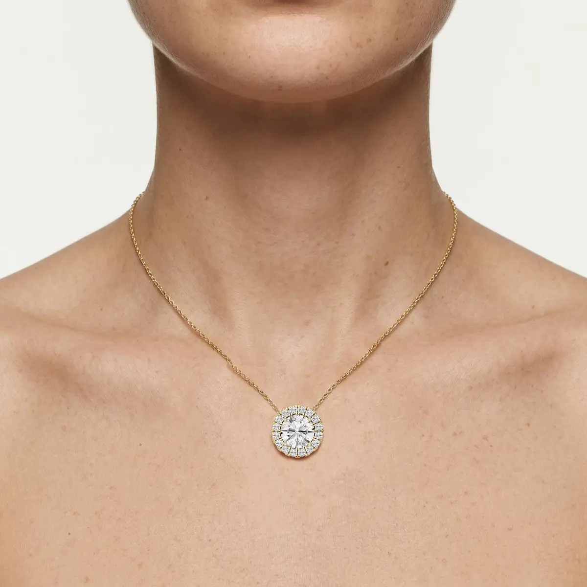 1 CTW Round Lab Grown Diamond Halo Pendant