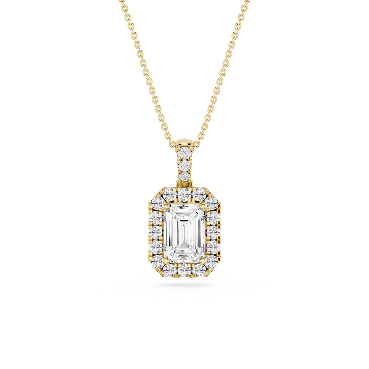 1 CTW Emerald Lab Grown Diamond Halo Single Bail Pendant